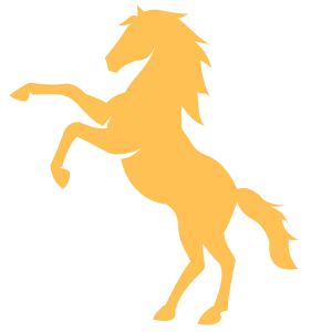 Goldener Gaul Logo: Goldenes Pferd auf lila Hintergrund